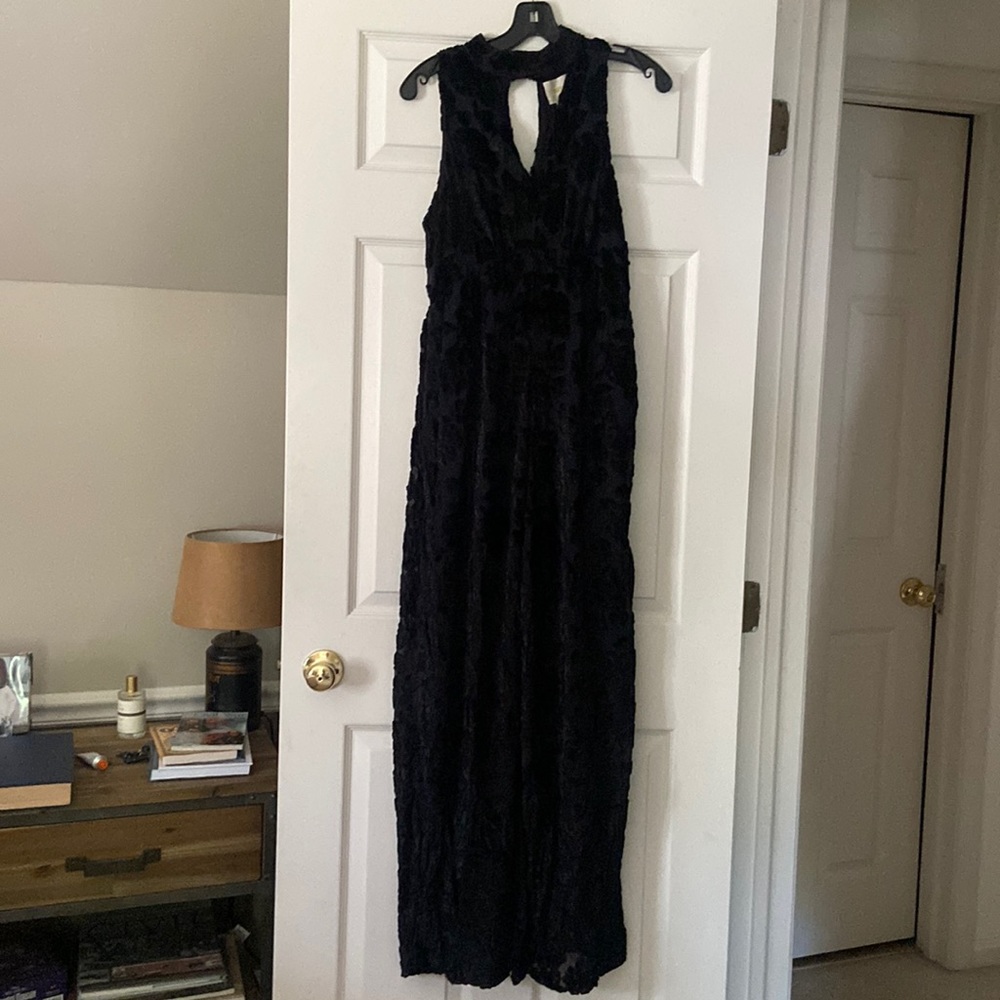 Anthropologie Wide Leg Velvet Jumpsuit